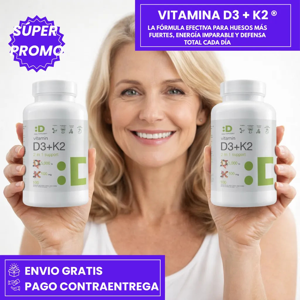 VITAMINA D3 + K2: La Fórmula más efectiva Para Huesos Más Fuertes, Energía Imparable y Defensa Total Cada Día
